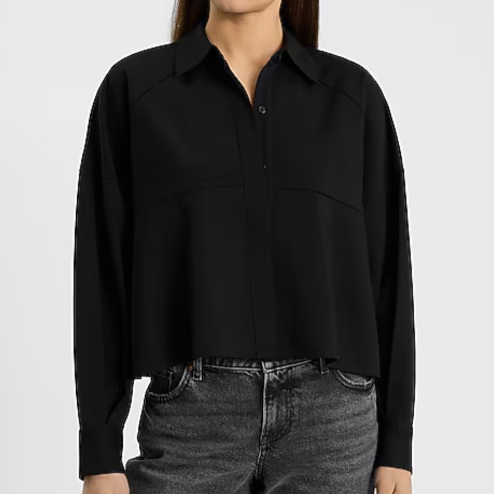 Express Black Cropped Button-Down Shirt
